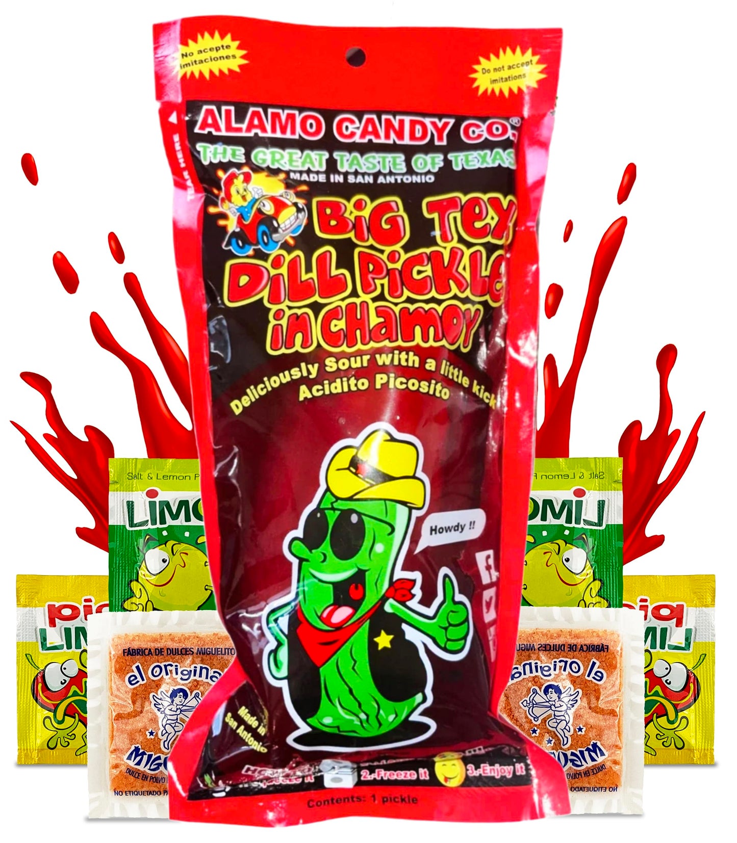 Alamo Candy Chamoy Pickles Single Pickle Bag, includes lime and chili powder, make your own chamoy pickle kit, tiktok trendy treats by Mexgrim