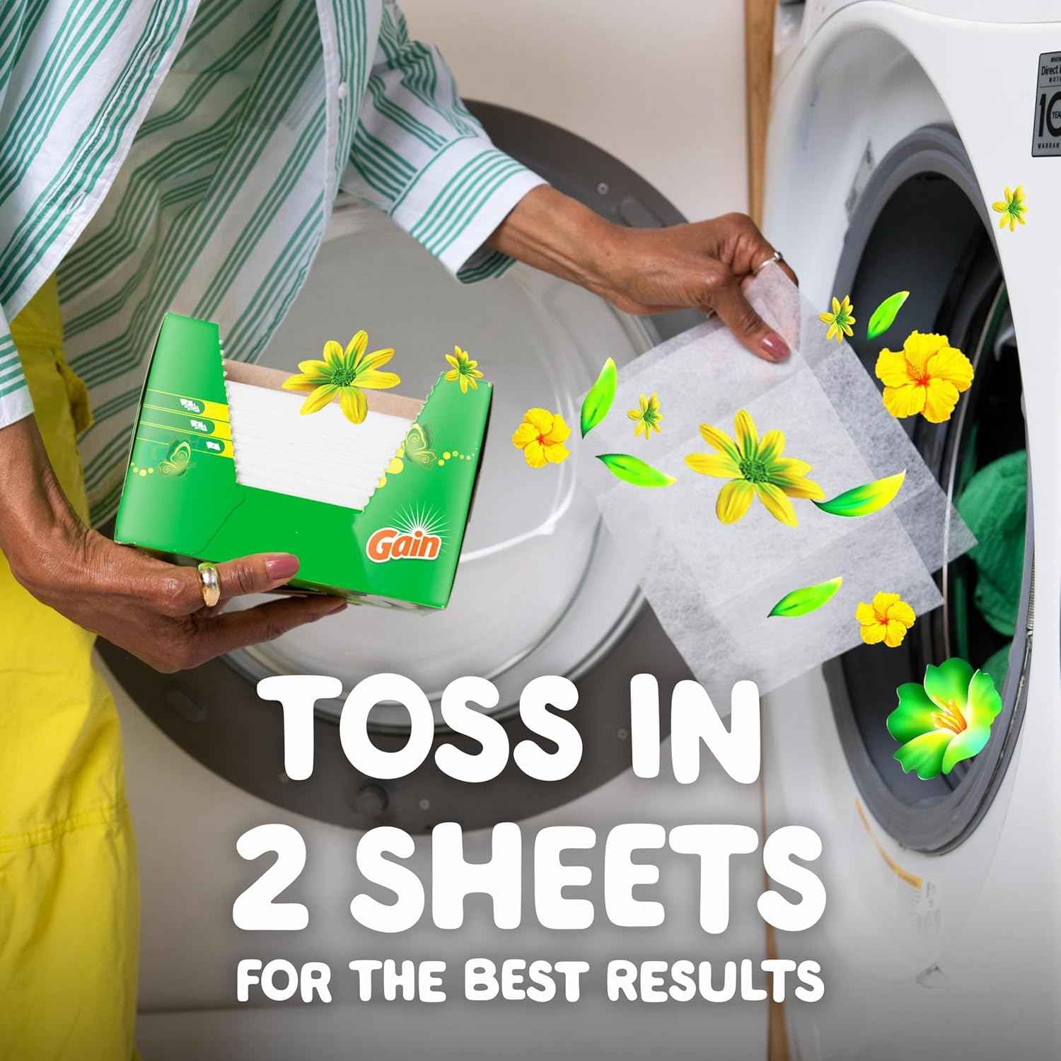 Gain dryer sheets Plus Wrinkle Release, Original Scent, Fights static with a touch of scent, laundry sheets
