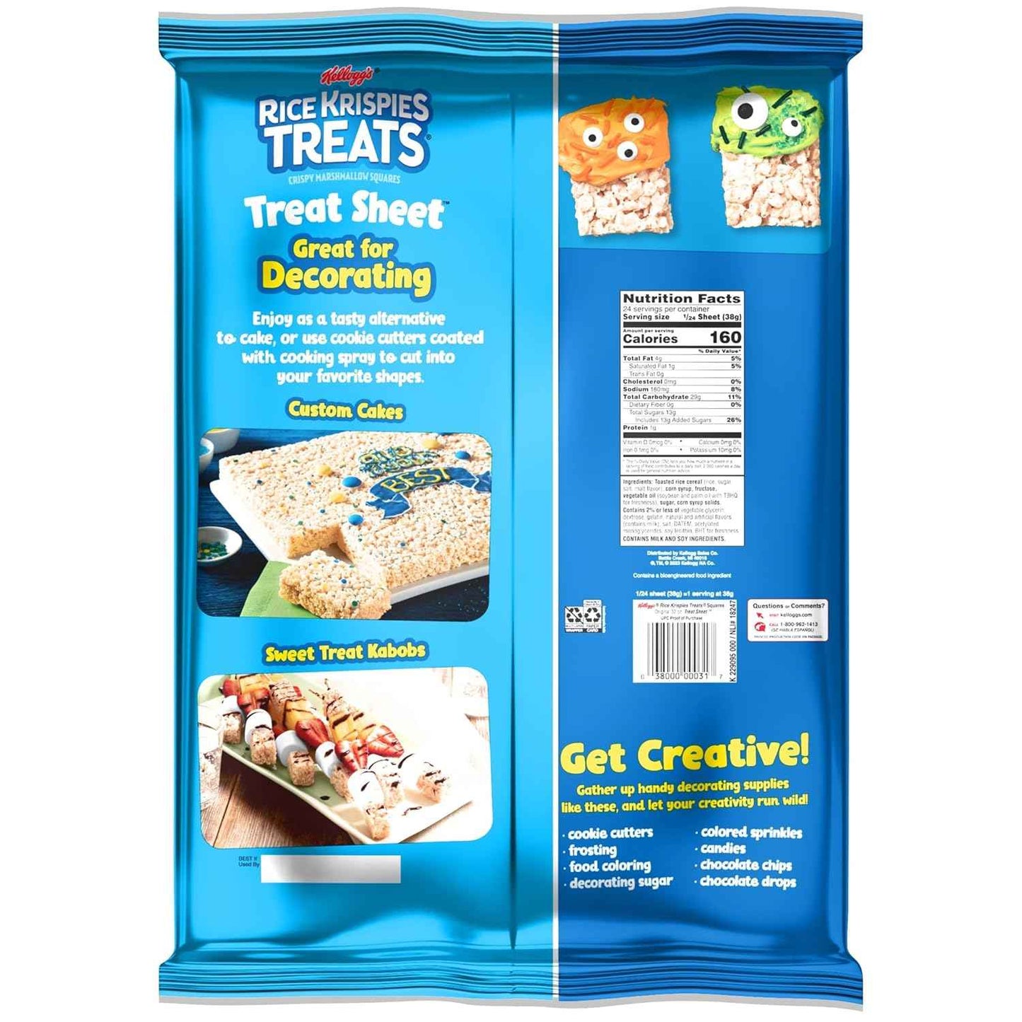 Rice Krispies Treats Marshmallow Treat Sheet, Kids Snacks, Baking Project, Original, 32oz Bag (1 Sheet)