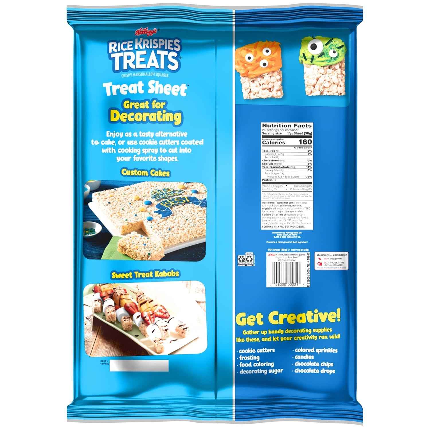 Rice Krispies Treats Marshmallow Treat Sheet, Kids Snacks, Baking Project, Original, 32oz Bag (1 Sheet)