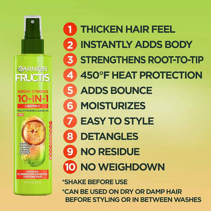 Garnier Fructis Grow Strong Thickening 10-in-1 Spray, Biotin-C, 8.1 Fl Oz