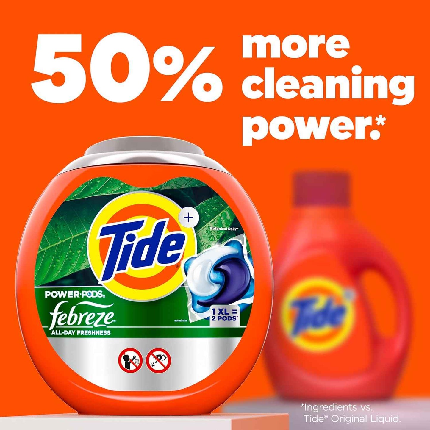 Tide Power Pods with Febreze Laundry Detergent Pacs, 45 Count, Botanical Rain Scent, All-Day Freshness