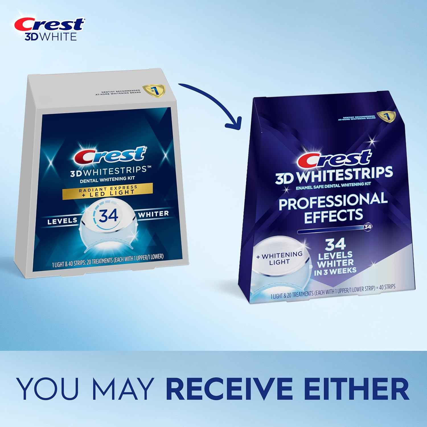 Crest 3D Whitestrips Professional Effects + LED Light – Teeth Whitening Kit, 1 Light + 20 Treatments, Each with 1 Upper/1Lower, 40 Strips – Crest 3DWhite Teeth Whitening Strips