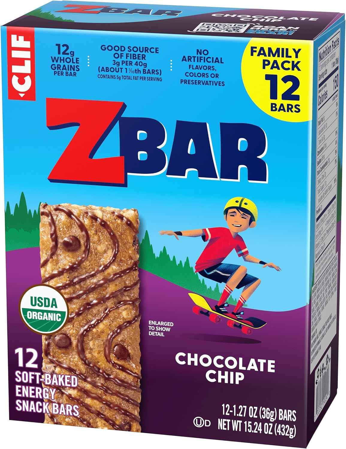Zbar - Chocolate Chip - Soft-Baked Energy Snack Bars - Non-GMO - 12g Whole Grains - USDA Organic Granola Bars - Snacks for Kids (12 Pack)