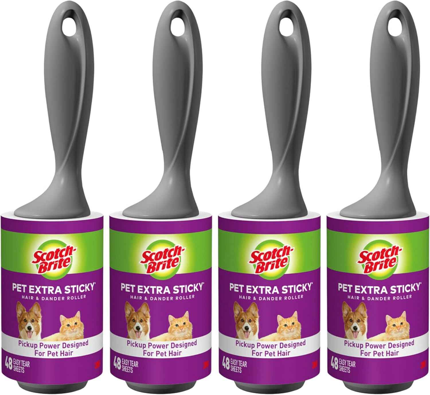 Scotch-Brite Pet Hair Pickup Extra Sticky Lint Roller, Designed for Removing Fur + Fluff on Couches, Clothes, Dog and Cat Beds, & More