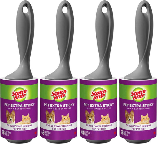 Scotch-Brite Pet Hair Pickup Extra Sticky Lint Roller, Designed for Removing Fur + Fluff on Couches, Clothes, Dog and Cat Beds, & More