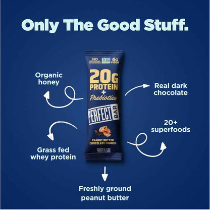 Perfect Bar Protein + Prebiotics, 20g Protein, Grass-Fed Whey, 6g Fiber With 3g Prebiotics, Gluten-Free, Non-GMO, 2.4 Ounce Bar, 7 Count