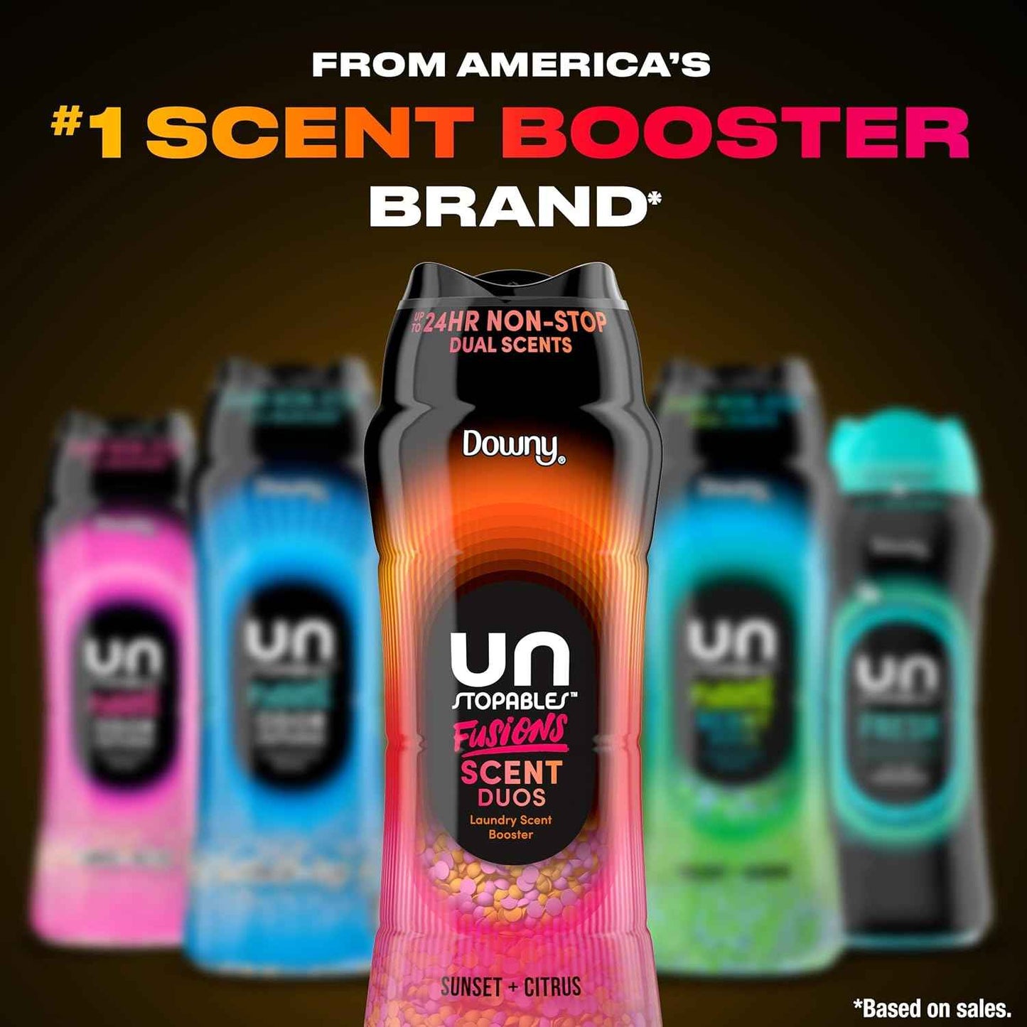 Downy Unstopables Fusions Scent Duos Laundry Scent Booster Beads, Sunset and Citrus Scent, 24hr non-stop freshness with 2 in 1 dual scent laundry scent beads