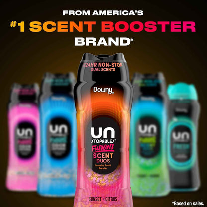 Downy Unstopables Fusions Scent Duos Laundry Scent Booster Beads, Sunset and Citrus Scent, 24hr non-stop freshness with 2 in 1 dual scent laundry scent beads