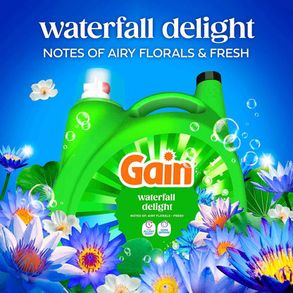 Gain Liquid Laundry Detergent with Odor Defense, Waterfall Delight Scent, Laundry Soap For HE Washing Machines