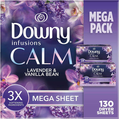 Downy CALM, Mega Dryer Sheets, Laundry Fabric Softener, Lavender and Vanilla Bean