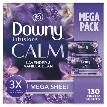 Downy CALM, Mega Dryer Sheets, Laundry Fabric Softener, Lavender and Vanilla Bean