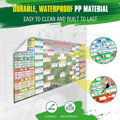 2026 World Cup Schedule Poster – Extra Large 43.31"x17.72" Waterproof PP, Dry Erase Soccer Tournament Wall Chart with Knockout Bracket & Group Stage Tracker – Perfect for Home, Office, Bar, Viewing Parties & Fans