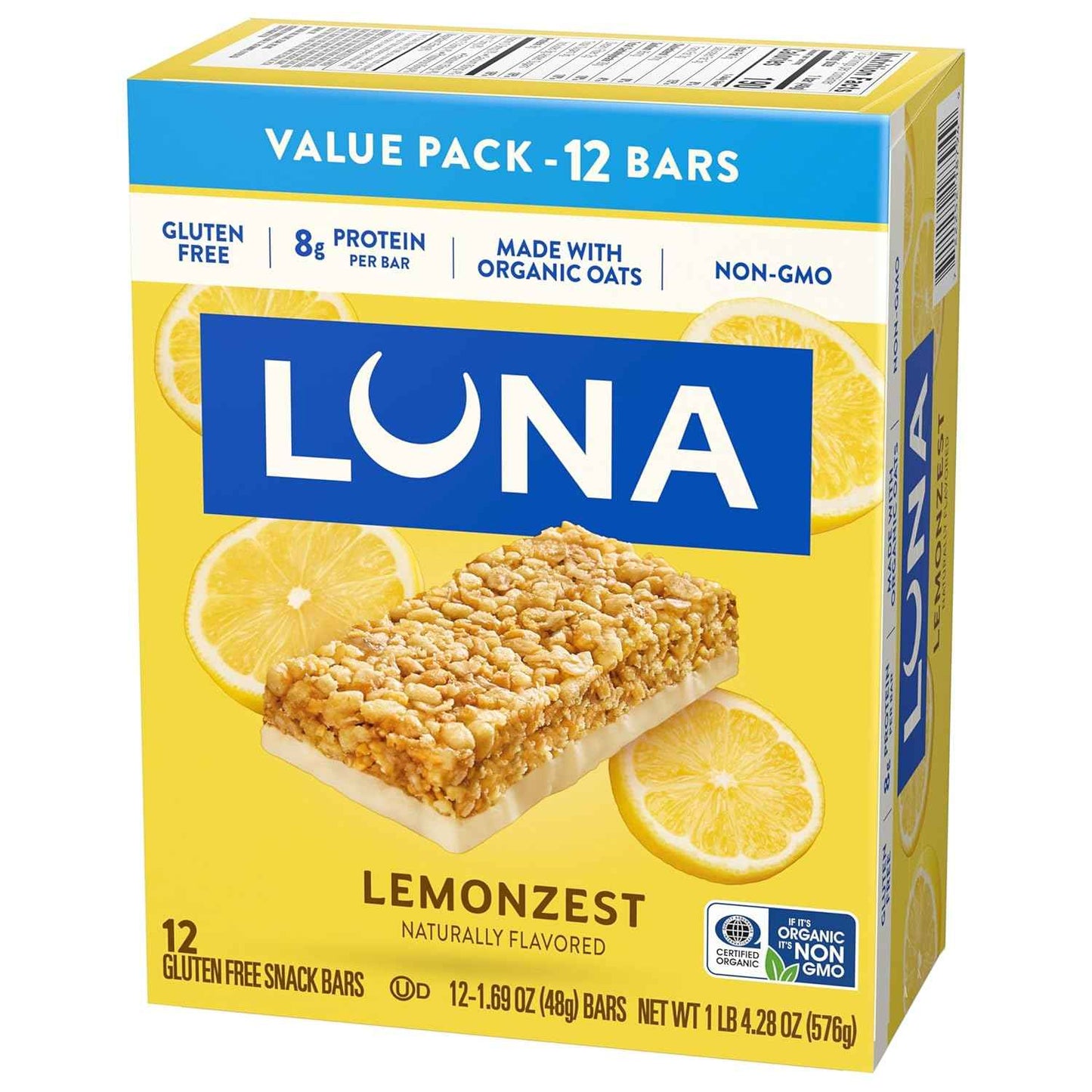 LUNA Bar - LemonZest Flavor - Gluten Free Snack Bars - Non-GMO - Protein Bars - Made with Organic Oats