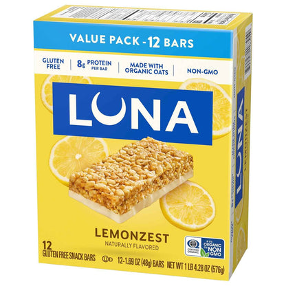 LUNA Bar - LemonZest Flavor - Gluten Free Snack Bars - Non-GMO - Protein Bars - Made with Organic Oats