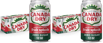 Canada Dry Zero Sugar Cherry Ginger Ale Fruit Splash Soda, 12 fl. oz. Cans, 12 Pack (Pack of 2)