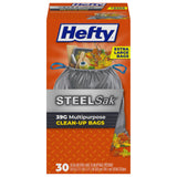Hefty Steelsak Heavy Duty Large Trash Bags, Gray, Unscented, 39 Gallon, 30 Count