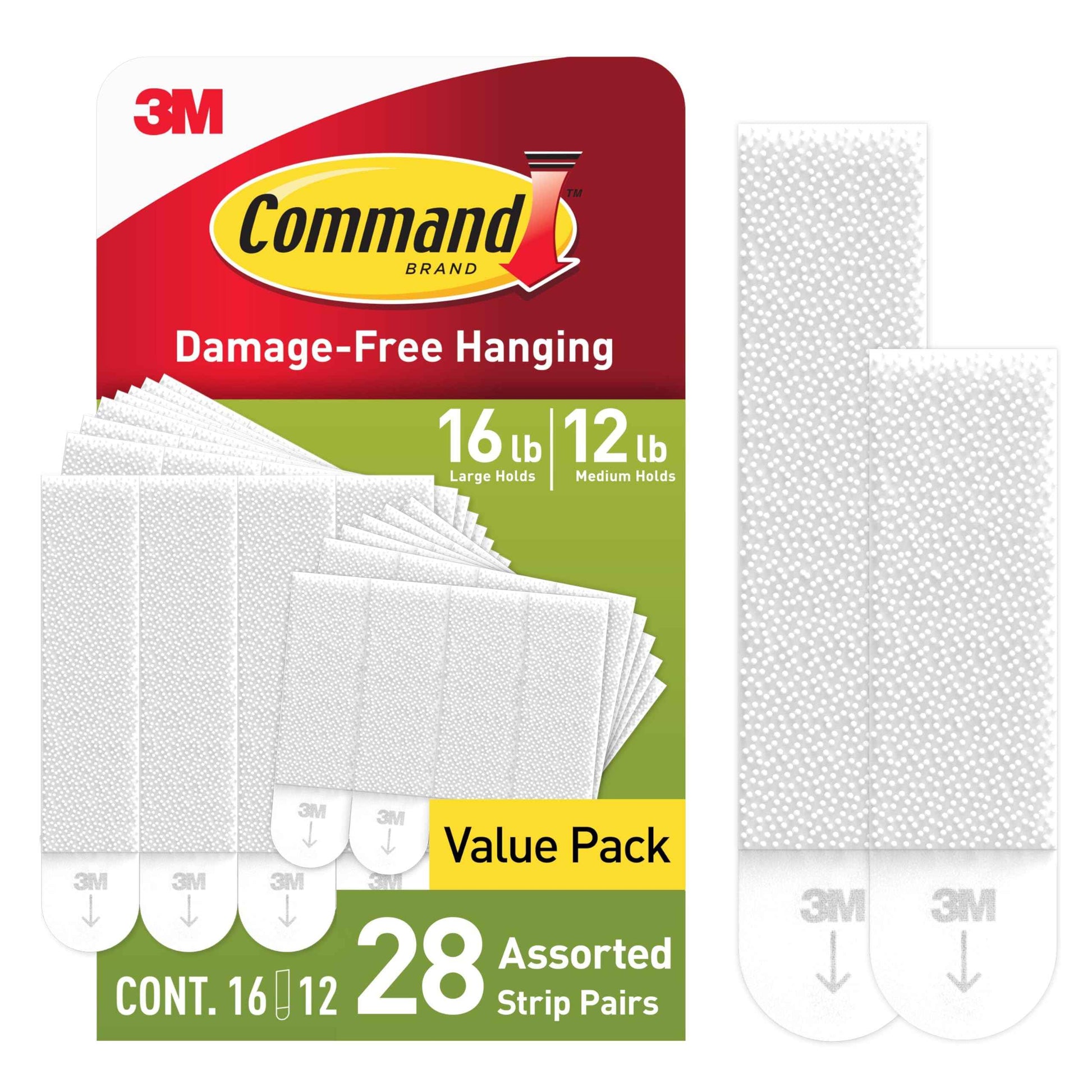 Command 15 lb & 10 lb Large and Medium Picture Hanging Strips, Damage-Free Hangers for Picture Frames, No Tools Required, Great for Home Room Wall Decor, White Adhesive