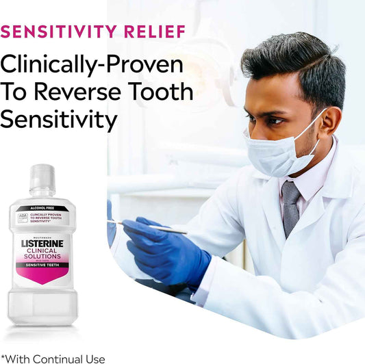 Listerine Clinical Solutions Sensitive Teeth Alcohol Free Mouthwash, Fresh Breath Dental Mouthwash Provides Protection & Relief from Tooth Sensitivity Pain, Daily Fresh Mint Oral Rinse