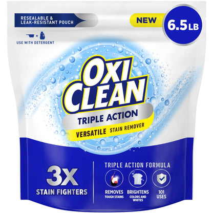 OxiClean Triple Action Versatile Stain Remover Powder, Use with Detergent, Removes Tough Stains like Grease, Blood and Grass, Brightens Colors and Whites, Chlorine Free