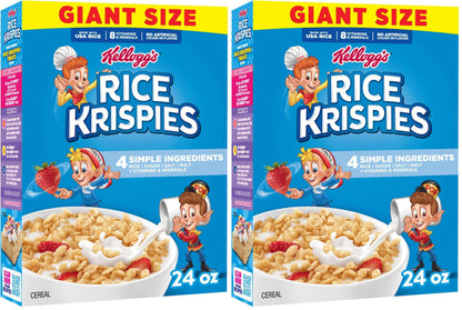 Kellogg's Rice Krispies Cold Breakfast Cereal, 8 Vitamins and Minerals, Rice Krispies Treats, Giant Size, Original