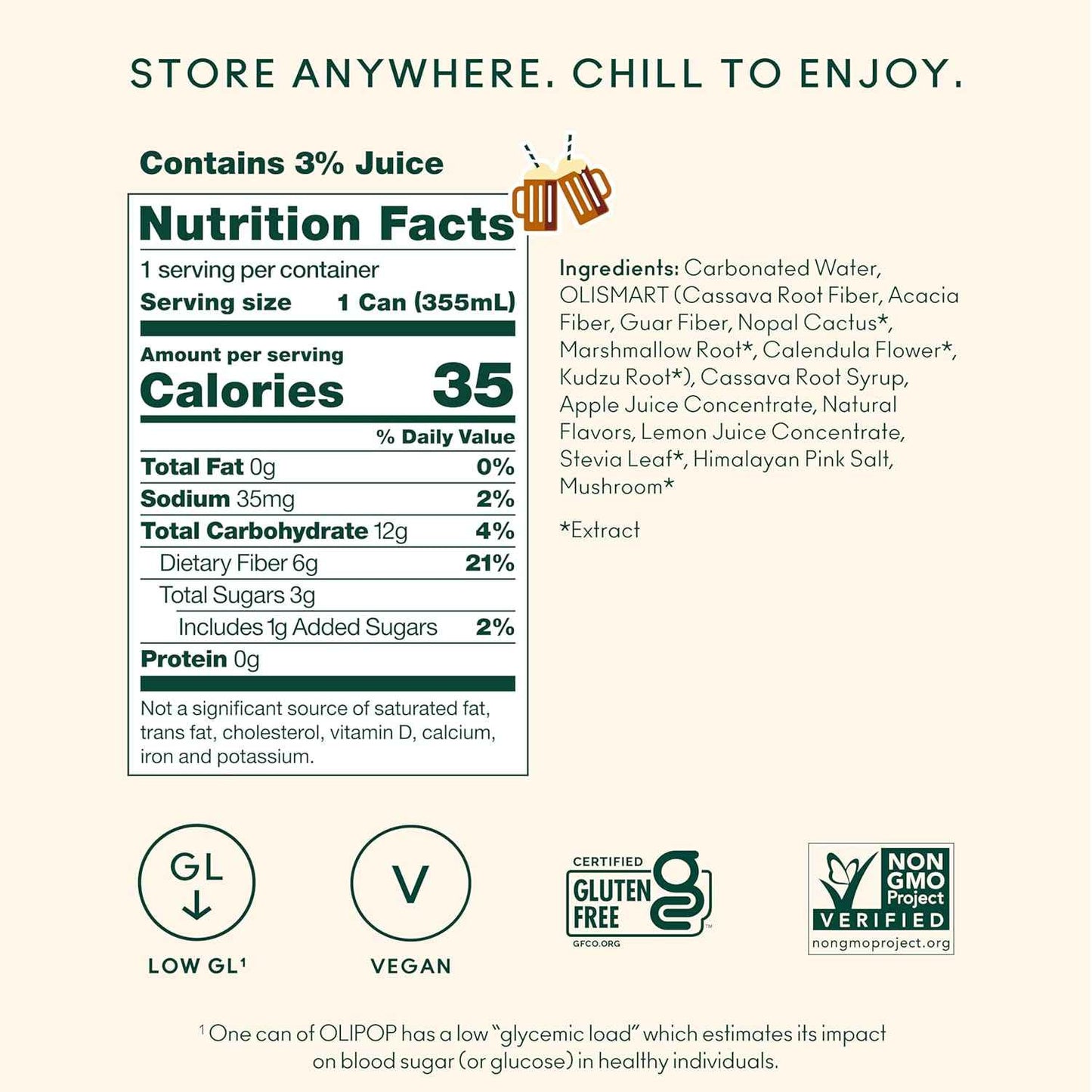 OLIPOP Prebiotic Soda Pop, Pantry Pack Packed with Prebiotics, Fiber, and Botanicals, Gluten Free, GMO Free