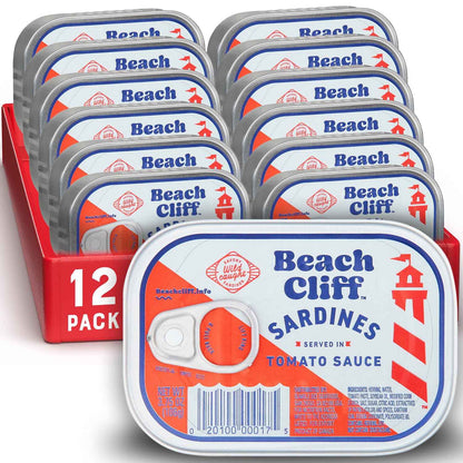 Beach Cliff Wild Caught Sardines, 3.75 oz Can - 13g Protein per Serving - Gluten Free, Keto Friendly - Great for Pasta & Seafood Recipes
