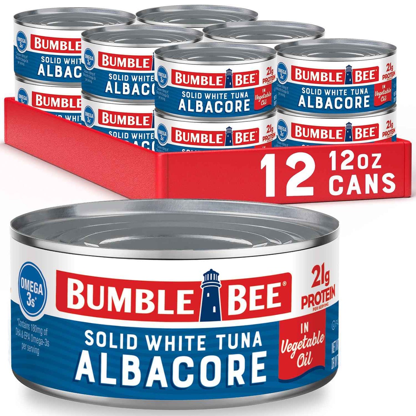 Bumble Bee Solid White Albacore Tuna, Can - Wild Caught Tuna - 29g Protein per Serving, High in Omega-3s - Non-GMO Project Verified, Gluten Free, Kosher