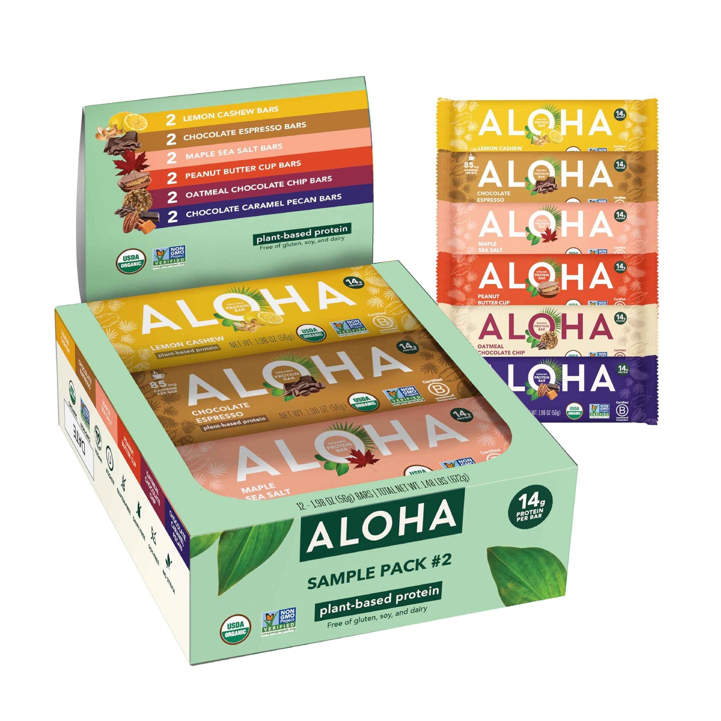 ALOHA Organic Plant Based Protein Bars |Peanut Butter Chocolate Chip | 1.98 Oz (Pack of 12) | Vegan, Low Sugar, Gluten Free, Paleo, Low Carb, Non-GMO, Stevia Free, Soy Free, No Sugar Alcohols