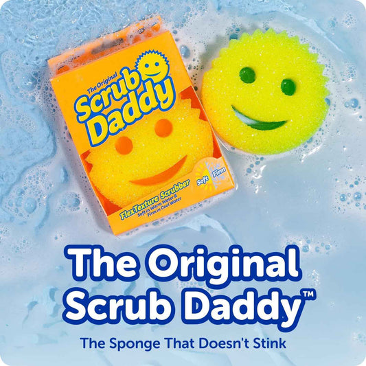 Scrub 6 Kitchen Sponges & 1 Daddy Caddy Dish Sponge Holder - BPA Free & Made with Polymer Foam - Stain & Odor Resistant, Scratch-Free Multipurpose Scrubbers