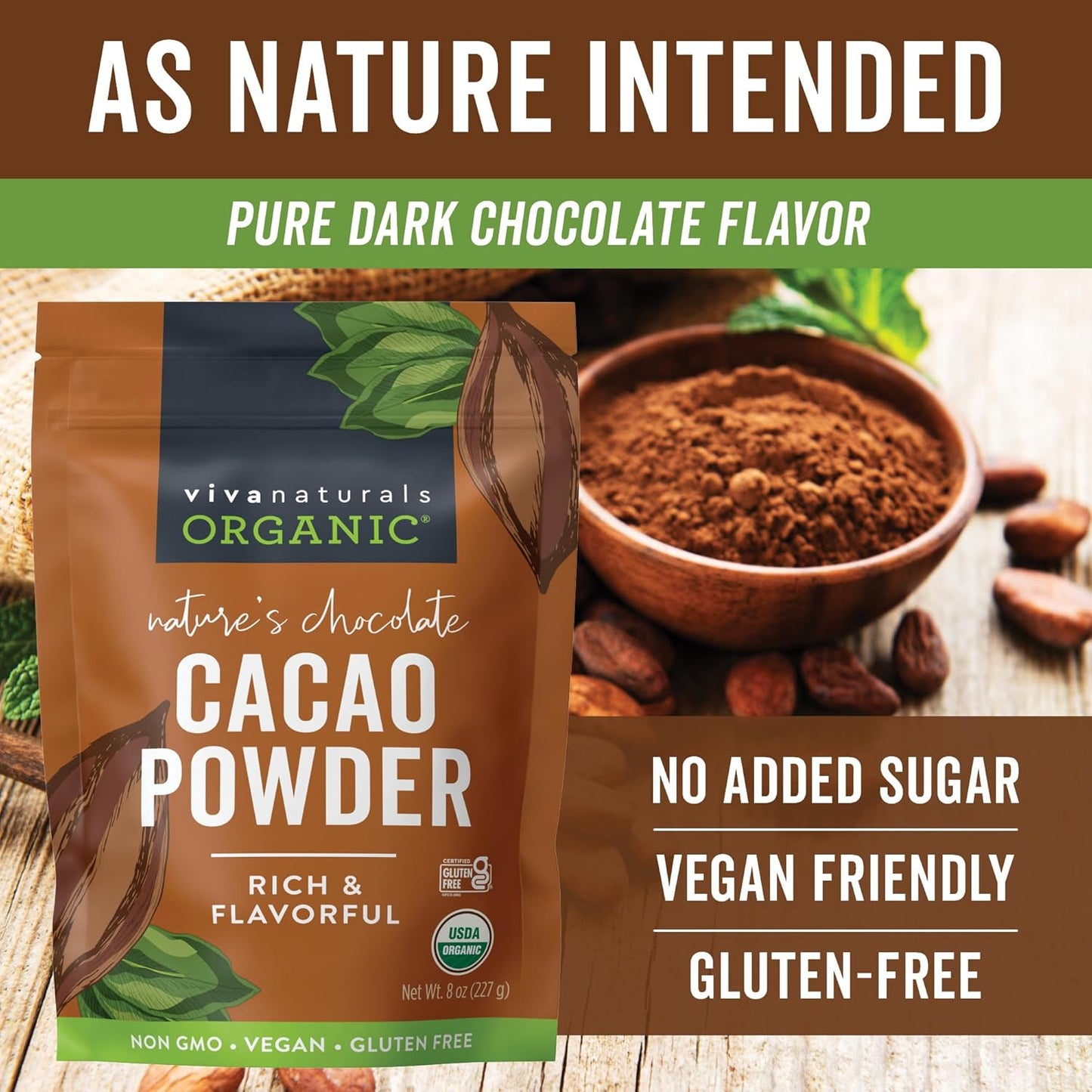Organic Cacao Powder, Unsweetened, 8 oz (227 g) – Rich Dark Chocolate Flavor, Perfect for Baking, Smoothies & Hot Chocolate – Vegan, Keto, Paleo, Non-GMO & Gluten-Free Cocoa Powder