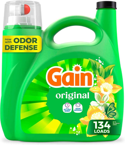 Gain Liquid Laundry Detergent with Odor Defense, Original Scent, Laundry Soap For HE Washing Machines, 177 fl oz, 134 Loads (Packaging May Vary)