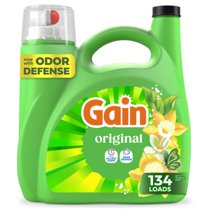 Gain Liquid Laundry Detergent with Odor Defense, Original Scent, Laundry Soap For HE Washing Machines, 177 fl oz, 134 Loads (Packaging May Vary)