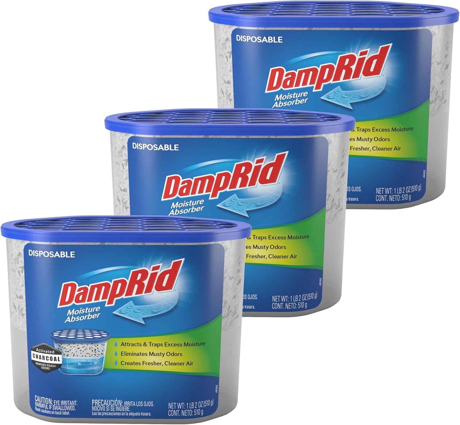 DampRid Fragrance Free Disposable Moisture Absorber with Activated Charcoal, Moisture Absorber & Odor Remover, Lasts Up To 60 Days, No Electricity Required