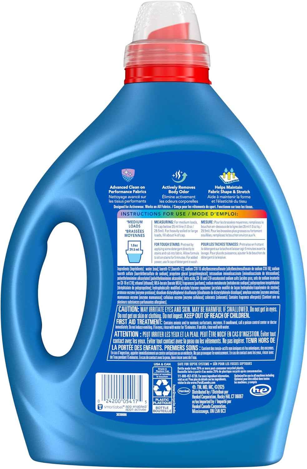 Persil Activewear Clean Laundry Detergent Liquid, 82.5 Fl Oz, 82 Loads, Ultra Concentrated Laundry Soap, Helps Fight Stains & Odor, HE Safe