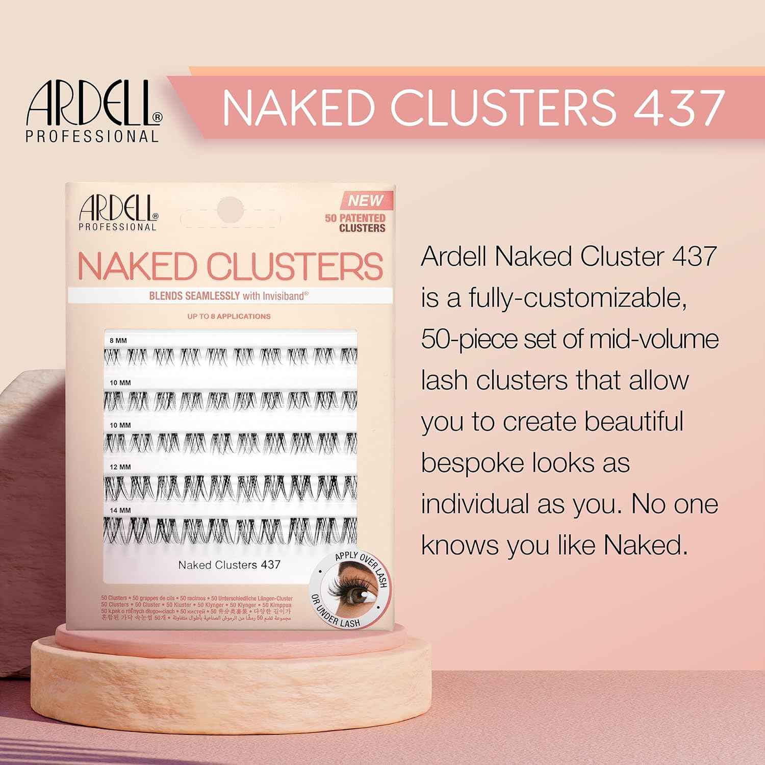 Ardell Naked Clusters – Lightweight Human Hair Natural Cluster Lashes with Invisiband, Mixed Length 8–14 mm, DIY Lash Extensions, 50 Lash Clusters