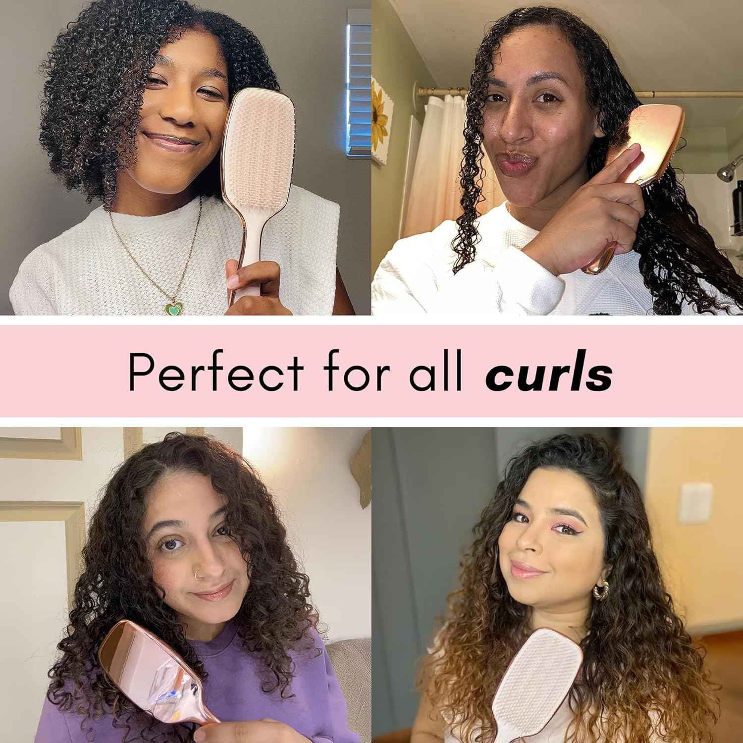 Lily England Detangling & Styling Brush - Pain-Free Brush for Curly Wet & Dry Hair With Flexible Bristles - Easy to Hold Brush for Women's 3c to 4c Curls