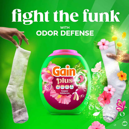 Gain Plus Flings Liquid Washing Detergent Pods, Gain's Best Clean, All-In-One, Happy Hibiscus Scent Laundry Pacs