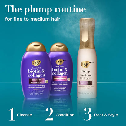 OGX_Thick_&_Full_+_Biotin_and_Collagen_for_Hair_Volume_&_Body,_Sulfate_Free_Volumizing_Shampoo_&_Conditioner_Set_for_Fine_&_Thinning_Hair,_Nutrient-Infused,_Vitamin_B7,_13_fl_oz,_2_Pack