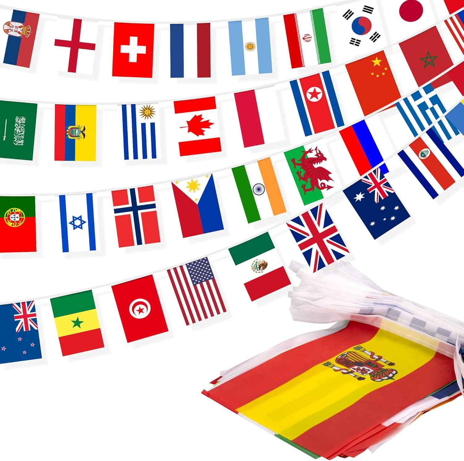 100 Countries String Flag, International Flags Bunting Banner, World Flag Banner Decoration for World Cup Party, School, Sports Game Events, Grand Opening, Classroom
