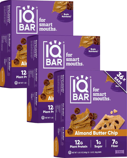 IQBAR Clean Plant Protein Bars - Keto, Vegan, High Fiber, Gluten and Dairy Free, Low Sugar Snack - Brain and Body Nutrients for Focus, Energy, Meal Replacement