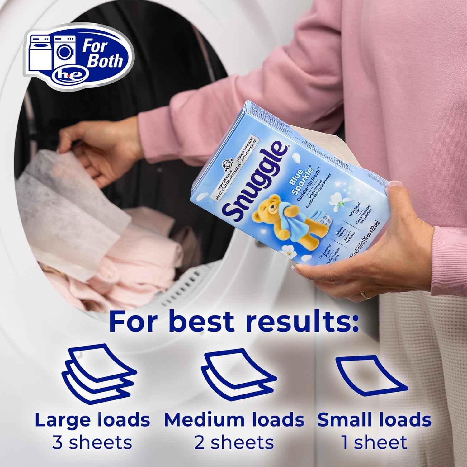 Snuggle Fabric Softener Dryer Sheets, Blue Sparkle Cuddle-Up Fresh, 230 Ct, Long-Lasting Fresh & Clean Scent, Softens Fabric, Reduces Static, Fights Wrinkles, Helps Repel Lint & Pet Hair, HE Safe