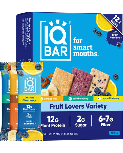 IQBAR Clean Plant Protein Bars - Keto, Vegan, High Fiber, Gluten and Dairy Free, Low Sugar Snack - Brain and Body Nutrients for Focus, Energy, Meal Replacement