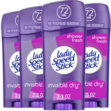 Lady Speed Stick Antiperspirant Deodorant for Women, 72 HR Sweat & Odor Protection, Invisible Dry, Shower Fresh Scent, 2.3 oz Stick