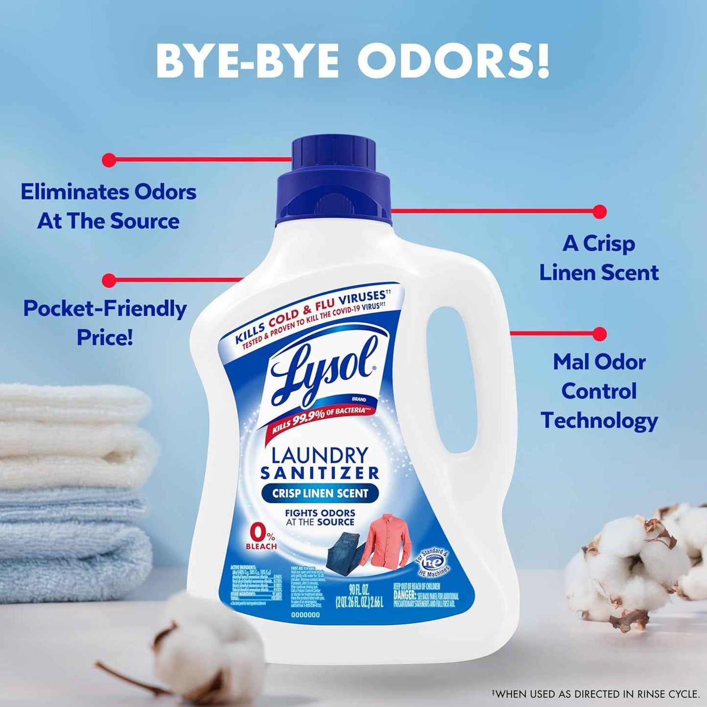 Lysol Laundry Sanitizer Additive, Bacteria-Causing Laundry Odor Eliminator, Detergent Additive