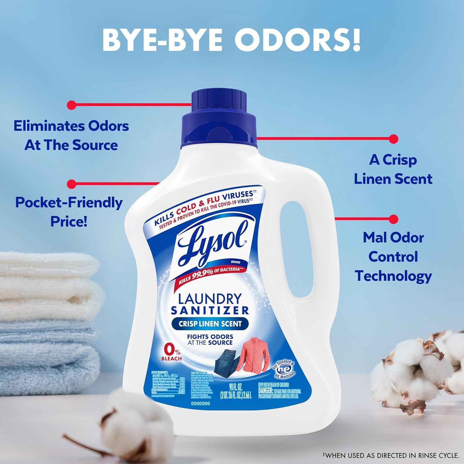 Lysol Laundry Sanitizer Additive, Bacteria-Causing Laundry Odor Eliminator, Detergent Additive