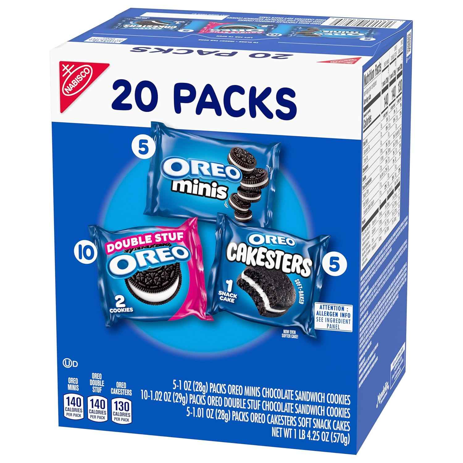 OREO Lovers Variety Pack, OREO Minis and Double Stuf Chocolate Sandwich Cookies, OREO Cakesters Soft Snack Cakes, 20 Snack Packs
