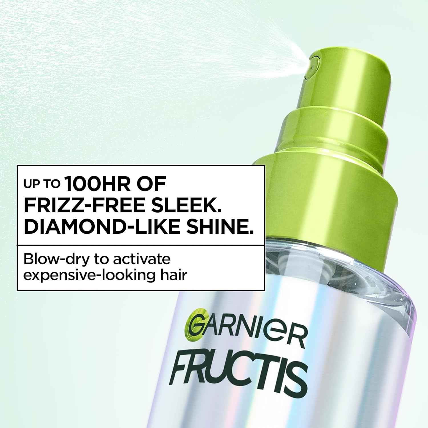 Garnier Fructis Diamond Sleek Hair Shine Spray, Frizz Control and Heat Protectant for Frizzy, Dry Hair, Formulated with Vegan Keratin Smoothing Complex and Argan Oil, 4.6 Fl Oz
