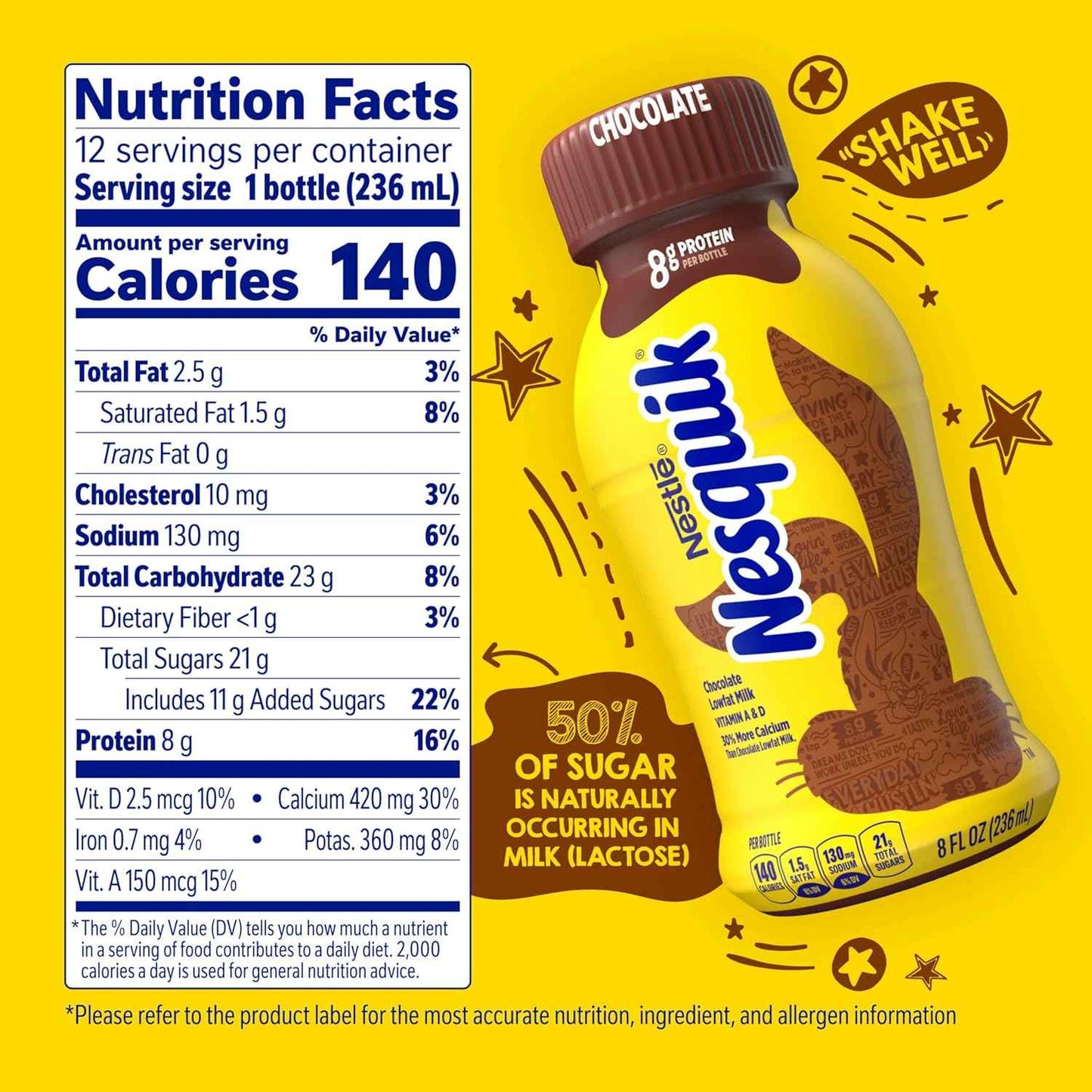 Nesquik Chocolate Lowfat Milk Ready to Drink 12 Pack of 8 fl oz (Packaging May Vary)