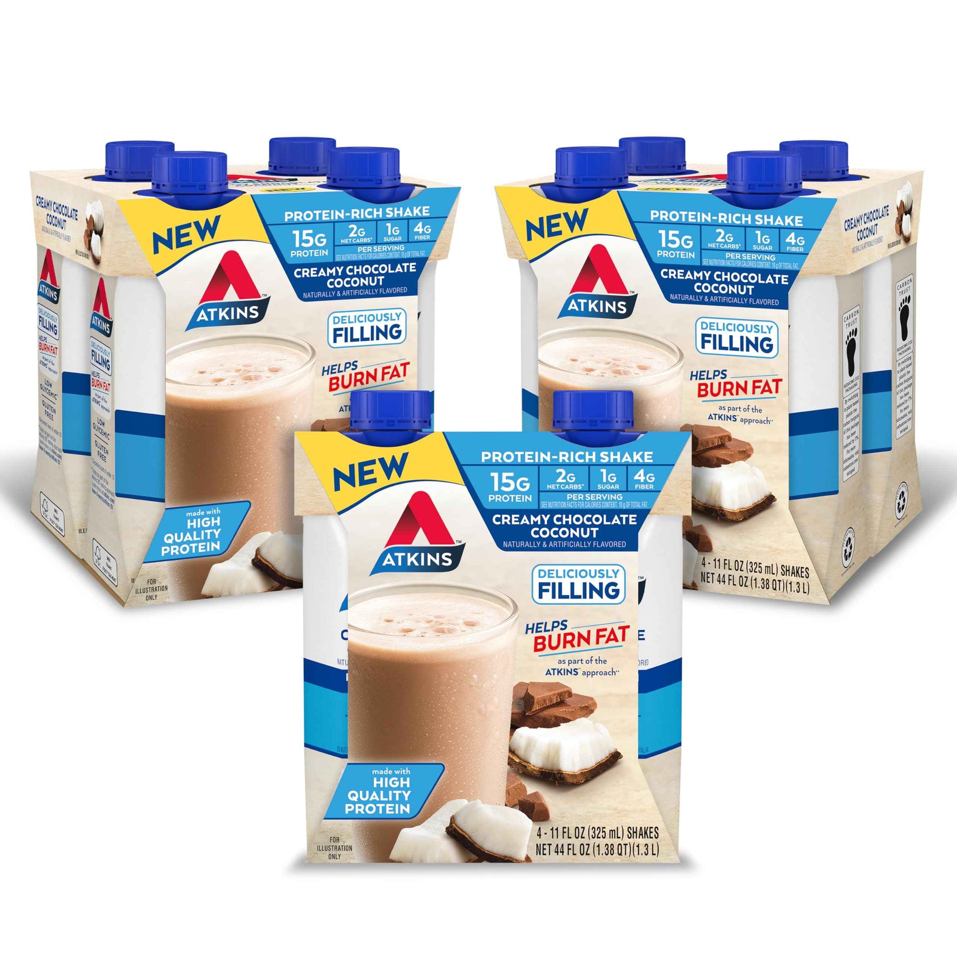 Atkins Creamy Chocolate Coconut Protein Shake, 15g Protein, 2g Net Carbs, 1g Sugar, Keto Friendly
